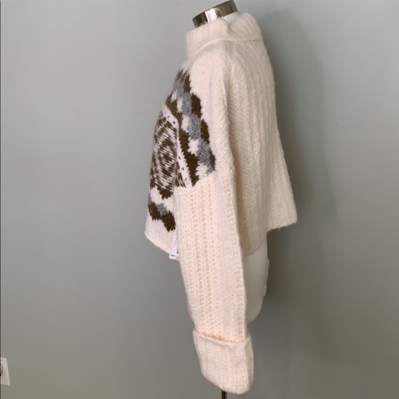 FREE PEOPLE NWT WHITE BROWN GRAY OVERSIZED LONG SLEEVE TURTLENECK SWEATER L - Picture 9 of 11